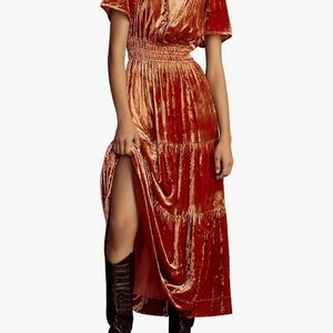 Elegant Crushed Velvet Rust Dress
